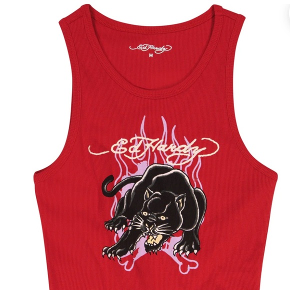Ed Hardy Tops - Ed Hardy Red Tank with Fierce Panther Graphic